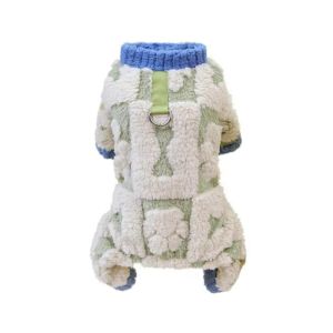 QEFEE Thickened Warm Dog Jumpsuit Soft Dog Paw Print Dog Four Legged Clothes Practical Velvet Winter Dog Pajamas For Autumn and Winter