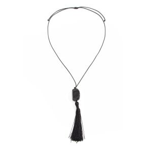 GENENIC Resin Beads Necklace Black Long Rope Tassel Choker Elegant Adjustable Women Collarbone Chain Cool Girls