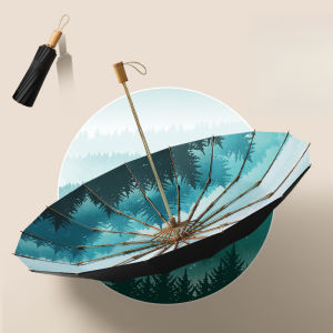 Creative Trend Three Fold Hand Open 16 Bone Wood Handle Vinyl Sunblock Umbrella Small Fresh UV Protection