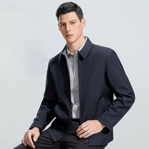 เสื้อแจ็คเก็ตผู้ชายทรงเข้ารูปแบบซิปเต็มตัว ดีไซน์ทันสมัย - ปกพับ ระบายอากาศได้ดี เหมาะสำหรับกิจกรรมกลางแจ้งในฤดูใบไม้ผลิและฤดูใบไม้ร่วง