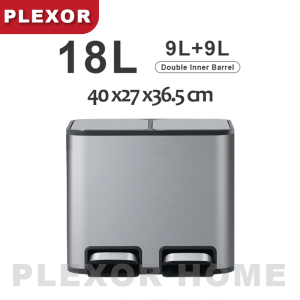 Plexor Rectangular Dual Compartment Pedal Recycle Bin with Inner Buckets Large Capacity Stainless Steel Kitchen Step Trash Can with Lid 18L/24L Foot Pedal Garbage Cans Soft Close Fingerprint Resistant Rubbish Bins for Kitchen、Bathroom、Office