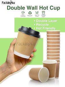 【50pcs】Coffee Cup/Double Wall Hot Cup with Lid -- 8oz 12oz & 16oz Kraft Paper Cup/ Hot Coffee/Tea/Hot Cup