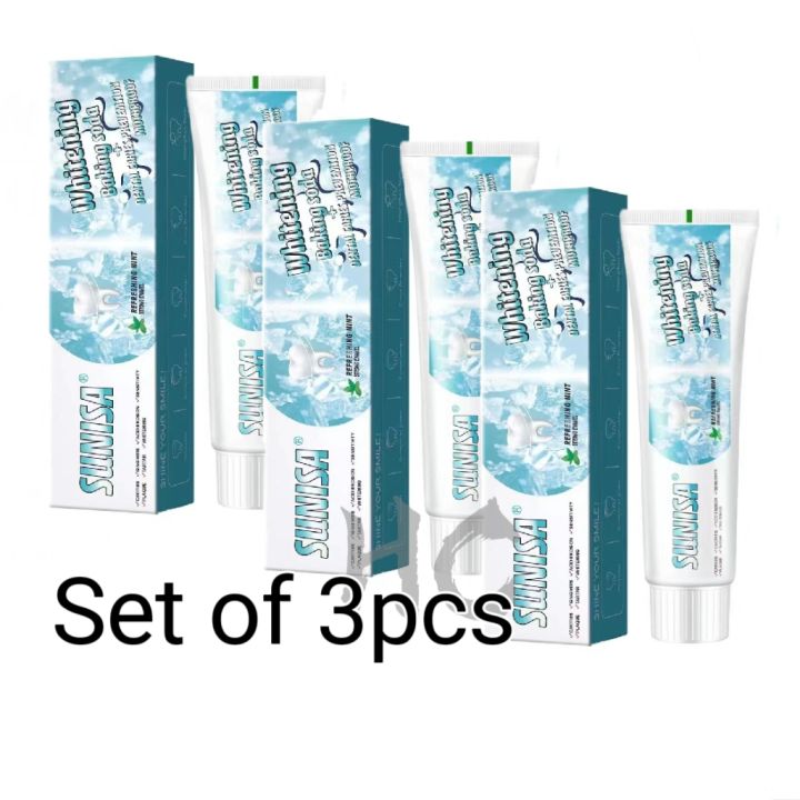 【Set of 3pcs】SUNISA teeth Whitening toothpaste Peppermint Food Graded Family baking soda Toothpaste
