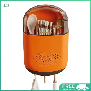 COD [Free Shipping] Wall-Mounted Kitchen Spice Rack and Cutlery Organizer Dustproof Storage Box for Spoons and Chopsticks in Modern Design