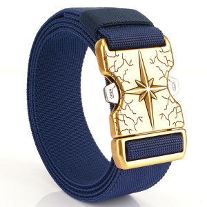 Trendy 3.8cm Quick Release Buckle Belt Leisure Jeans BeltCanvas Belt for Outdoor Sprorts Golden Star Buckle