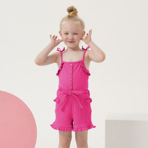 Rolanko Baby Girl Clothes Summer Sleeveless Toddler Ruffle Knit Ribbed Suspender Romper Outfits Clothing Set for Girls 12M-5Y