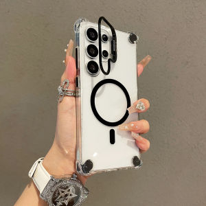 Camera Lens Flip Bracket Stand Case For Samsung Galaxy S23 S24 S25 S22 Ultra Plus FE A56 A36 A26 A16 A17 Magnetic Acrylic Cover