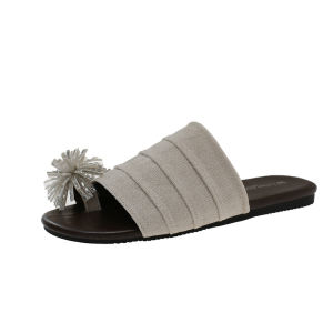 [Free Shipping] Firework Rhinestone Flat Sandals For Women Summer Outdoor Fashion Pleated Fabric Soft Sole Slip-On Slipper