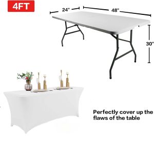 Spandex Table Cover for 4FT 6FT Home Rectangular Table Fitted Stretch Tablecloths Dinner Gathering Party Outdoor Wedding Event Tablecloth Bar Decoration Family gathering