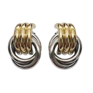 Fashionable Gold Silver Blocked Earrings Unique Gold Silver Knot Earrings Geometric Ear Rings with Multi Layer Accessory