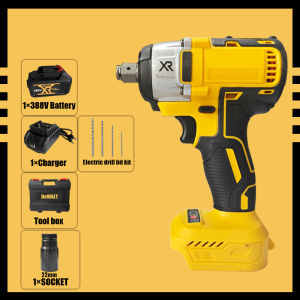 Electric Impact Wrench Heavy Duty Rechargeable Battery Cordless Brushless Wrench Tool Drill 1/2" with Box Chuck Socket