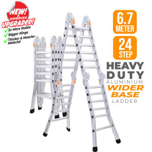 6.7M 24 Step Wider Base Heavy Duty Foldable Ladder Multipurpose Aluminium Folding Long Ladder Tangga Lipat Panjang