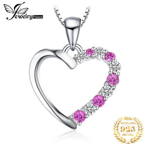 Jewelrypalace 925 Sterling Silver Pendant Necklace for Women No Chain Heart Love You Created Pink Sapphire Pendant Fashion Lover