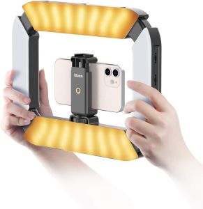 ULANZI U200 Phone Video Rig with Light & 3 Cold Shoes for Video Recording    2500-8500K Bi-color 8000mAh 4 Adjustable Light Surfaces Handheld Selfie Ring Light Cell Phone Stabilizer for Photo/Video/Vlog