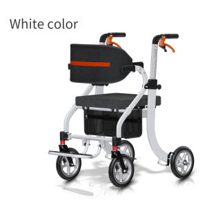 3 IN 1 Foldable Push Wheelchair and Walker With Shopping Bag Height Adjustable Lightweight and Compact Aluminum Alloy Frame