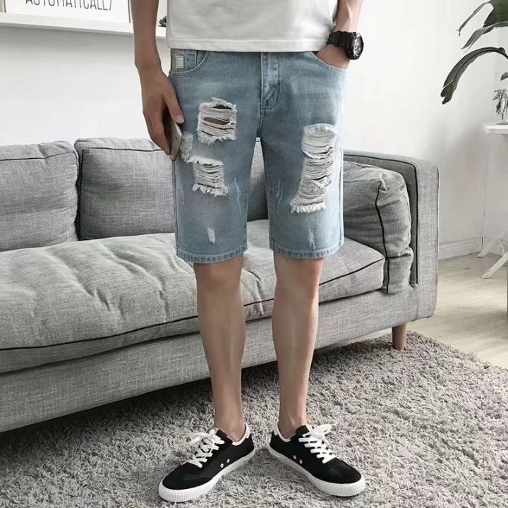 Large Size Denim Shorts Men Summer Slim Ripped Jeans Korean