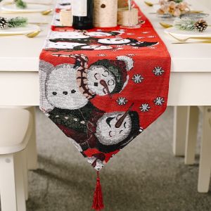 Christmas Knitted Tablecloth & Table Runner Rectangular Dining Table Cover Xmas Home Kitchen Party Decor