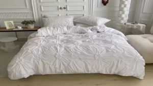 Three-dimensional Pinch Pleated Crafts Double Duvet Cover Set 220x240 Solid Twist Flowers King Size Bedding Set Quilt Cover Set