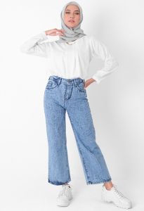 Raffanza Jeans Fashion Boyfriend Jeans Snow / Bawahan Wanita / Fashion Wanita / Celana Jeans Wanita Kulot Kancing samping belah / - RAFFANZA JEANS