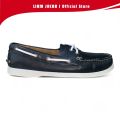 Liam Jacob Men Footwear Black Floater Cow Leather Rubber Sole Topsider Boat Shoes. 