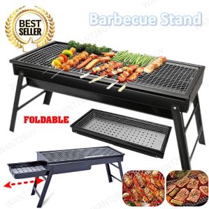 60cm Large Portable BBQ Grill Outdoor Folding Foldable Barbecue Outdoor Charcoal Grill Stand Camping Arang Murah 可折叠烧烤架炉