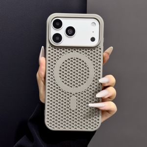 Honeycomb Mesh Holes Cooling TPU Silicone Soft Case for iPhone 18 17 16 14 15 13 Pro Max Plus For Magsafe Wireless Charge Cover