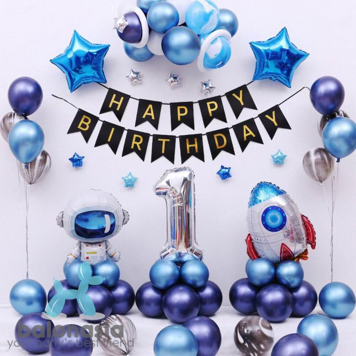 Set Paket Balon Galaxy Dekorasi Ulang Tahun Anak Tema Astronot Simple Lazada Indonesia