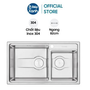Chậu Rửa Chén Malloca MS 5082W - 2 Ngăn - Ngang 82cm - Thép Không Gỉ 304 - Sơn Chống Ồn - Bảo Hành 3 Năm - Hàng Chính Hãng