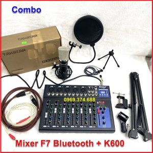 Combo Livestream-Thu âm Mixer F7 có Bluetooth và Mic thu âm 48V Chính hãng K600Tặng đủ Phụ Kiện