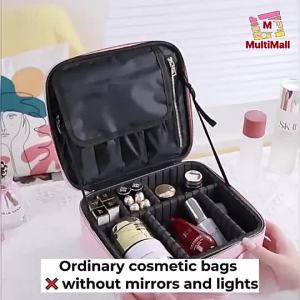 Makeup Case with Light Mirror Black Large Portable & Large Capacity Travel Cosmetic bag Case