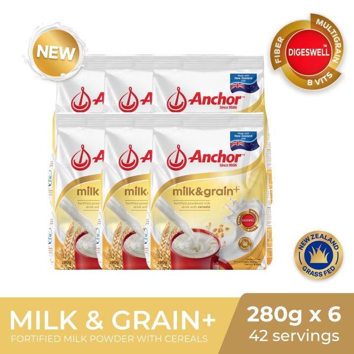 Anchor Milk and Grain Plus Milk Powder Plain 280g x6 Anchor Hi-Cal