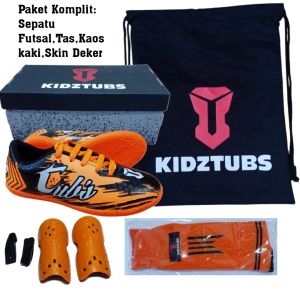 KIDZTUBS Sepatu Futsal Anak Paket Komplit Sepatu Futsal Tas Skin Deker Kaos Kaki Usia 6-10 Tahun Size 28 29 30 31 32 33 34 35 36 37 KDZ1459011625