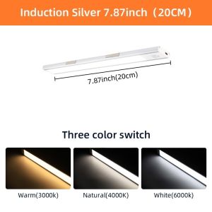 LED Night Light Aluminum Rechargeable Light Type-C Rechargeable Motion Sensor Cabinet Light Rechargeable Cabinet Motion Sensor Night Lamp 3 Color Dimmable for Bedrooms Cabinets Corridors
