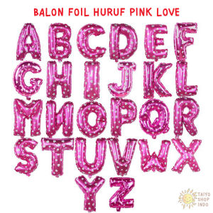 TAIYO Balon Foil Huruf Angka Pink Love 40cm 1 pcs Balloon Alphabet Number Abjad Nomor Dekorasi Pesta