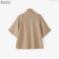 ZANZEA Korean Style Women Office Half Sleeve Wave Edge Blouses Shirt Collar Solid Color Work Top #0104. 