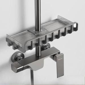 ชั้นวางของในห้องน้ำพร้อมตะขอ ชั้นวางของในห้องอาบน้ำแบบไม่ต้องเจาะ ชั้นวางของในห้องน้ำสำหรับราวแขวนฝักบัว