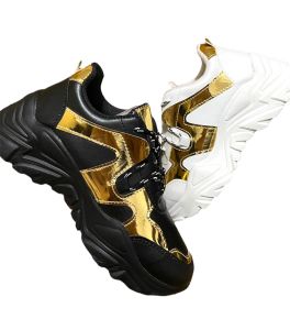 Sepatu Sneakers Fashion Wanita Korea List Emas Sol Tebal