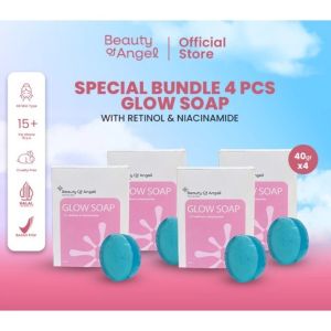 PAKET 4 PCS Beauty of Angel - Glow Soap with Retinol & Niacinamide   Sabun mandi batangan dengan formulasi khusus sehingga bisa mengurangi kerutan (anti aging) mencerahkan dan mampu mengangkat kotoran pada kulit dan menjadikannya bersih dan lembab