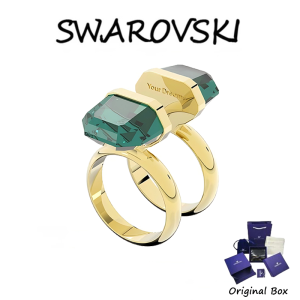 ♈Swarovski♈ （ชุบทอง）M5633635 แหวนคริสตัลสีเขียวพลอยโปร่งแสงพร้อมตะขอแม่เหล็ก (แจกกล่องของขวัญบรรจุภัณฑ์ของแท้)