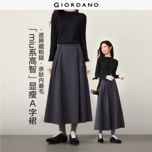 Giordano Women Inverted pleats a-line maxi skirt Free Shipping 05466671