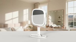 Mocado Makeup Mirror with Lights 1X/20X Magnifying Mirror with Light Vanity Mirror with 3 Colors Lights Height Adjustable Lighted Makeup Mirror Double Sided 360 ° Rotation Memory Function (Black)