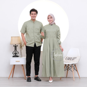 Setelan Baju Couple Gamis Maxy Dan Kemeja Pria CP Bahan Katun Toyobo Premium Tebal Standar Jumbo