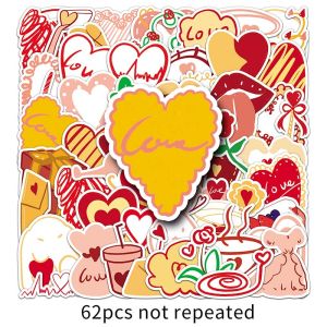 62pcs pelekat jantung kartun comel asal Pink Girly Heart Graffiti Decals pelekat Laptop hiasan kalis air