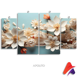 HIASAN DINDING SET ABSTRAK 3D BLUE FLOWERS ISI 4 (84 A) KAMAR DEKORASI RUMAH WALL DECOR PAJANGAN DINDING SATU SET BUNGA