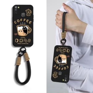 Case for infinix smart 5 phone casing Softcas Silicone Protector shockproof Cover new design aesthetic Cartoon Cat with Lanyard for girls YTSTHM01