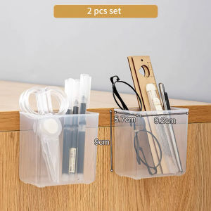 DXL Wall-mounted Pen Holder Desktop Stationery Storage Box Transparent Student Pen Holder Office Scissors Note Data Cable Grid Box