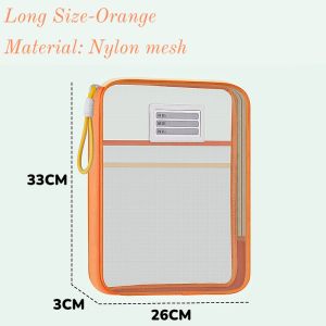 Long Clear Mesh File Bag 3Layers Organized Storage Paper Organizers L-shaped Opening Nylon Mesh