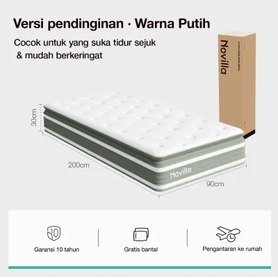 Novilla Kasur Springbed 30cm Pocket Spring Independen Sensasi Pendinginan Tiga Kali - FREE Bantal | Ukuran 90x200 120x200 160x200 180x200