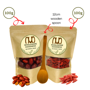 SEAH’S SPICES NUO Seedless Red Dates 100g + Goji Berries Combo | Herbal Tea / Soup / Dessert Mix | Dried Jujube Fruit