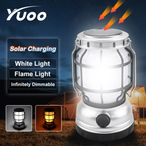 Yuoo Solar Powered Retro Kerosene Lamp LED Camping Light Lantern Outdoor Multi-function Tent Light 2 Modes Solar Flame Light USB Rechargeable Hanging Emergency Lamp